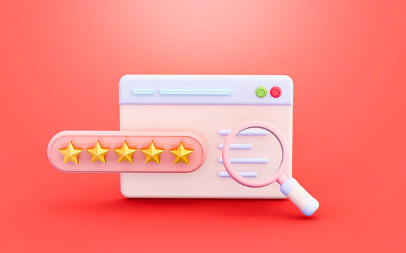 feedback browsing interface with magnify glass sign 3d illustration concept for online review