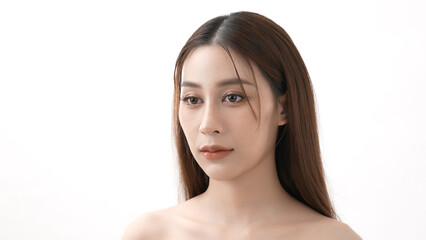 Beauty concept of 4k Resolution. Asian woman opening her eyes on a white background.