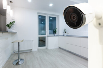 Living room under CCTV cameras surveillance, above view