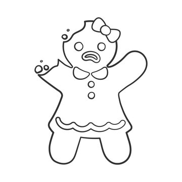 recommend clip art: Gingerbread girl cookie with bite outline doodle cartoon illustration. Funny Winter Christmas food theme coloring book page activity for kids.
