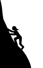 silhouette of an alpinist climbing a mountain peak