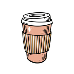 Coffee cup, coffee to go. Hand drawn colorful cartoon style vector illustration.