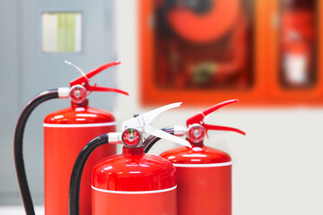 Fire extinguisher, Close-up red fire extinguishers tank in the building for fire equipment for...