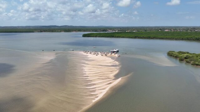 Famous Croa de Gore Island at Aracaju Brazil. Sergipe state at Northeast. Vacation destination. Tropical destination. Vacation Travel. Sand bank island at Aracaju Sergipe. Aracaju Brazil.