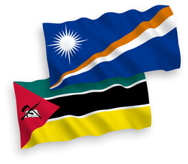 Flags of Republic of Mozambique and Republic of the Marshall Islands on a white background