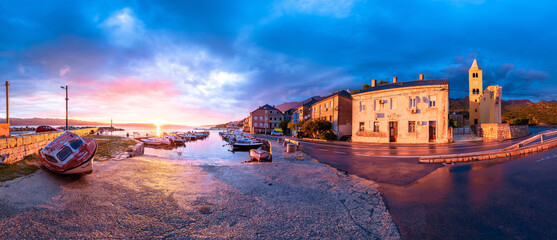 Fototapeta na wymiar Town of Karlobag on Adriatic coast sunset panoramic view