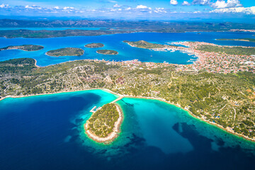 Island of Murter archipelago aerial panoramic view