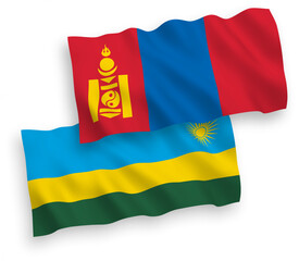 Flags of Republic of Rwanda and Mongolia on a white background