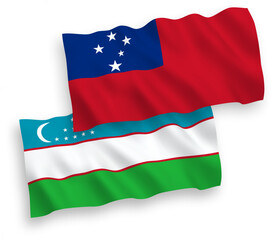 Flags of Independent State of Samoa and Uzbekistan on a white background