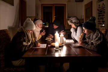 Family of five suffers in no heating and no electricity during an energy crisis in Europe causing blackouts - 536550396