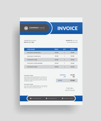 Fototapeta na wymiar Professional modern clean business invoice design or payment agreement design template for corporate office