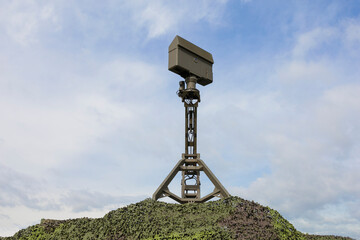 Radar - green military rotary device to scan, monitor and control air. Anti-aircraft defense. Copy...