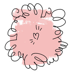 A frame of curlicues with a heart inside on a pink background. Vector brushstroke for backgrounds and other designs.