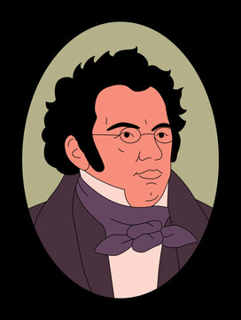 Vector outline illustration of Franz Peter Schubert. Austrian composer of the late Classical and early Romantic eras.