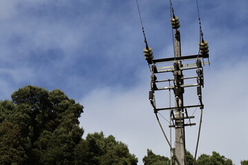 Poteau électrique d'une station hydraulique dans la forêt