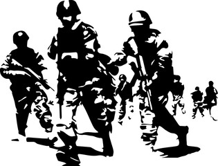 Black and White Pakistan Army Art Ilustration, walk with complete uniform
