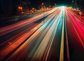 Fototapeta na wymiar Night city lights, long exposure vehicle lights, cg illustration