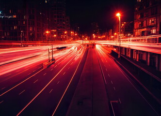 Night city lights, long exposure vehicle lights, cg illustration