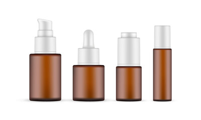 Amber Cosmetic Bottles Set, Isolated on White Background. Vector Illustration