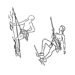 climber climbing a cliff, rock climber vector sketch
