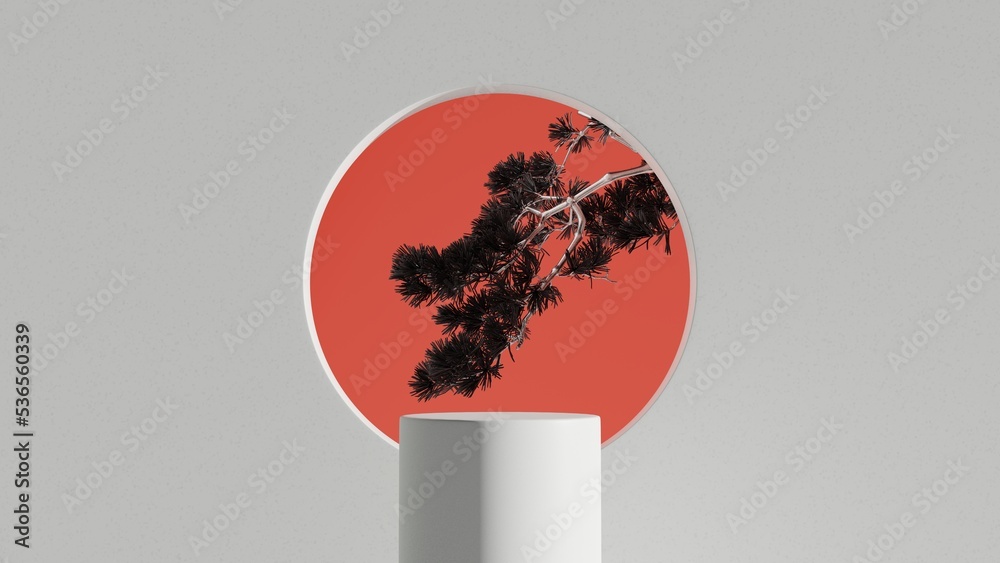 Poster 3d rendering  background podium. display stand . Abstract minimal scene with geometric forms . Japan style products display stand 