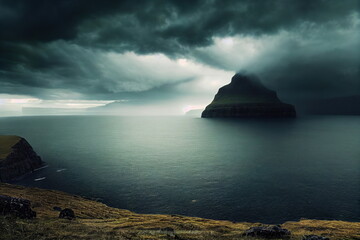 Stormy moody weather over the cliffs next to the ocean, beautiful landscape background wallpaper