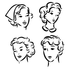 Vintage vector people set. fashion style set. Group of retro woman and man. style, sketch style, engravings with people