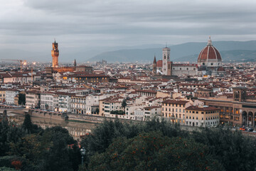 Beautiful sunset over Cathedral of Santa Maria del Fiore Duomo, Florence, Italy