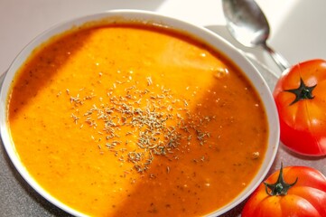tomato soup in a bowl