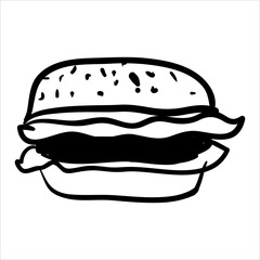 art illustration abstract hand draw vector symbol icon of hamburger isolated on white