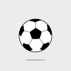 Vector illustration of soccer ball isolated on gray background, flat design vectorized in black and white.