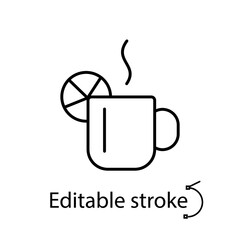 Hot Christmas drink outline icon. Cafe sign. Mulled wine item. Happy new year decoration. Isolated vector illustration