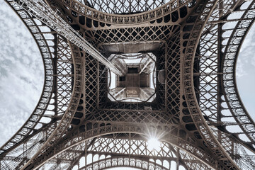 The famous Eiffel Tower in Paris with a dramatic sky