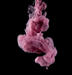 Abstract fluid acrylic painting. Marbled pink abstract Ink cloud on black background. Liquid marble pattern. Modern art. 