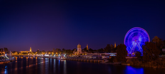 long exposure night view of the city of seville