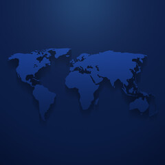 Blue world map with light effect and shadow on a dark blue background. High resolution clean and modern world map.