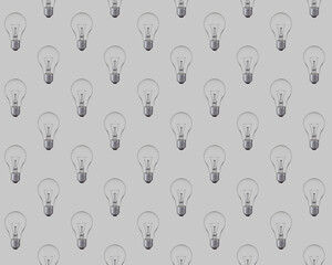 Seamless pattern of unlit light bulbs on gray background. Saving energy and energy conservation concept illustration.