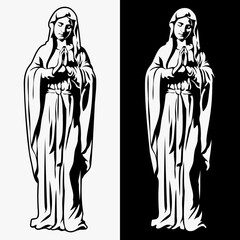 Praying Virgin Mary, vector illustration on white and black background - obrazy, fototapety, plakaty