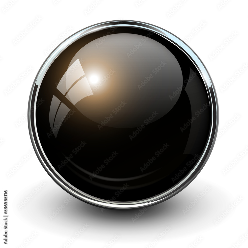 Poster Black shiny button with metallic elements, 3d design for website.