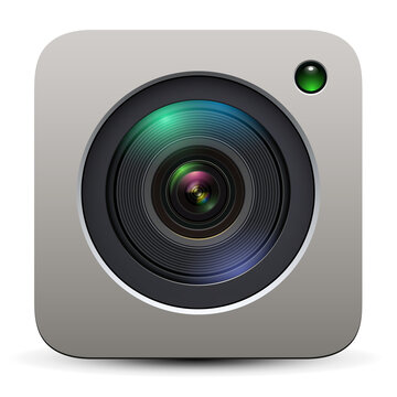 Photo camera icon, 3d lens design.