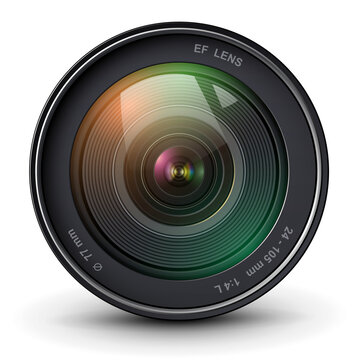 Camera photo lens, 3d realistic icon.