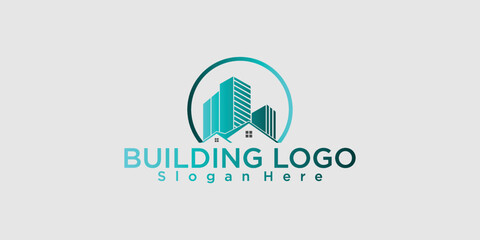 Building logo design with modern style premium vector