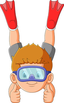 recommend clip art: The professional diver boy is diving and giving the thumb up