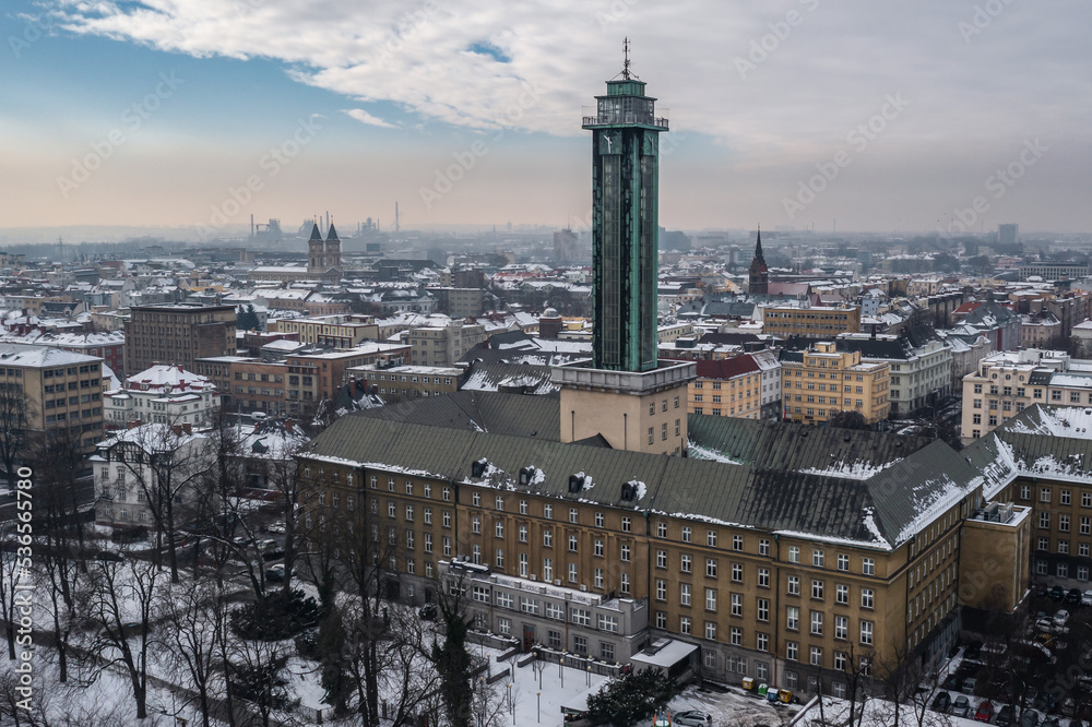 Sticker Tower of New City Hall in Ostrava city, Czech Republic