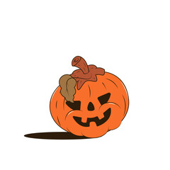 Halloween pumpkin with carved face, smiling. Halloween holiday concept. Stock vector illustration of pumpkin head. Isolated white background.