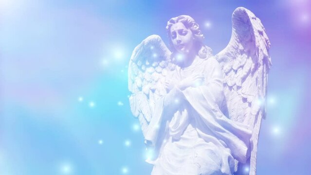 beautiful angel archangel with falling snow or stars or lights like spiritual mystical mystic religion and peace concept 