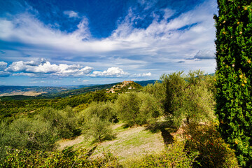 Panorama of the countryside surrounding the town of Seggiano Grosseto Tuscany Italy