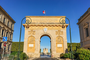 Fototapeta na wymiar Arc de Triomphe in Montpellier, France. The Porte du Peyrou is a triumphal arch in Montpellier, in southern France.