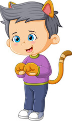 The little kitten boy is doing cosplay with the cat costume