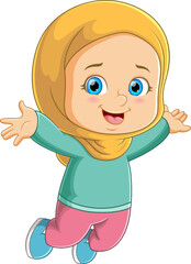 The cute girl is jumping with the excited expression